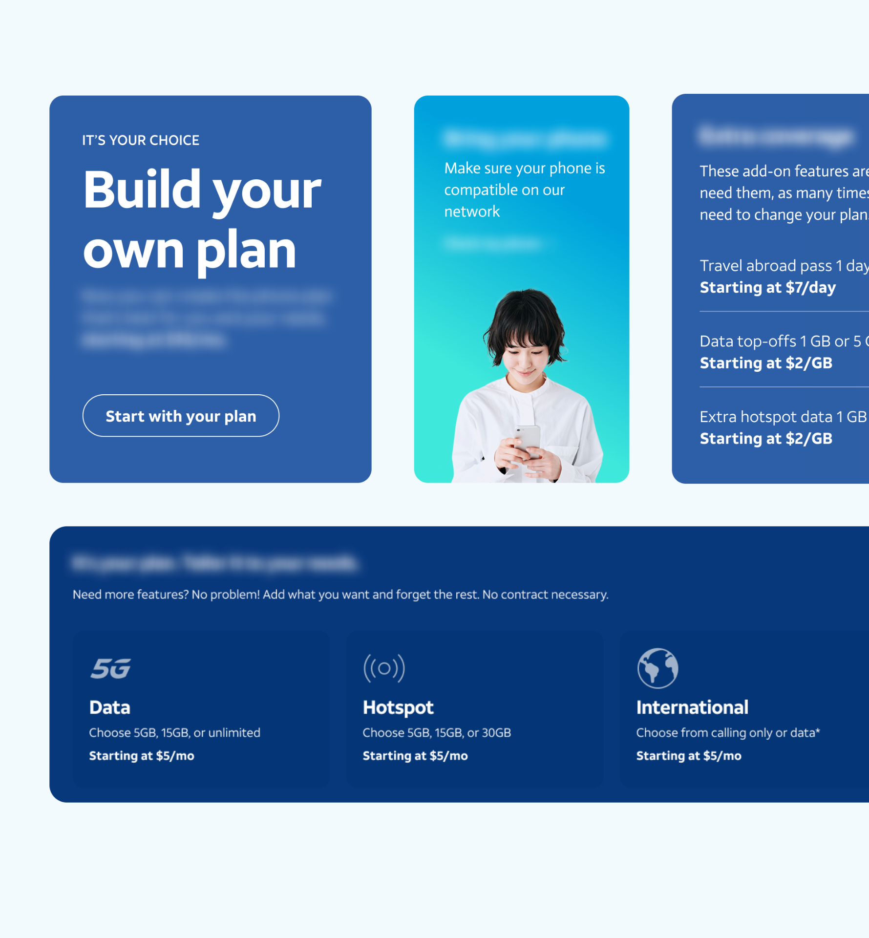 Copy testing stimuli for the Build-A-Plan landing page